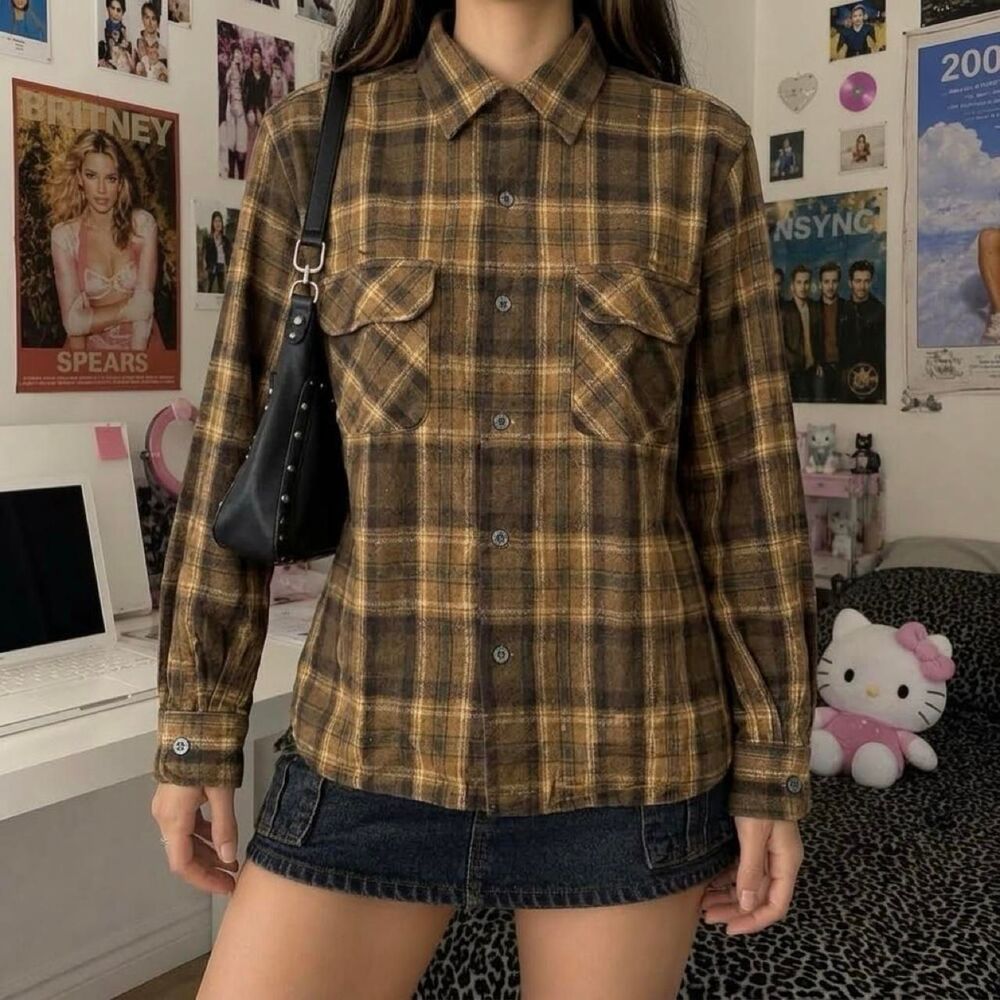 Vintage 70s Sear The Men's Store Wool Blend Flannel Plaid Shirt 15 M 15 1/2